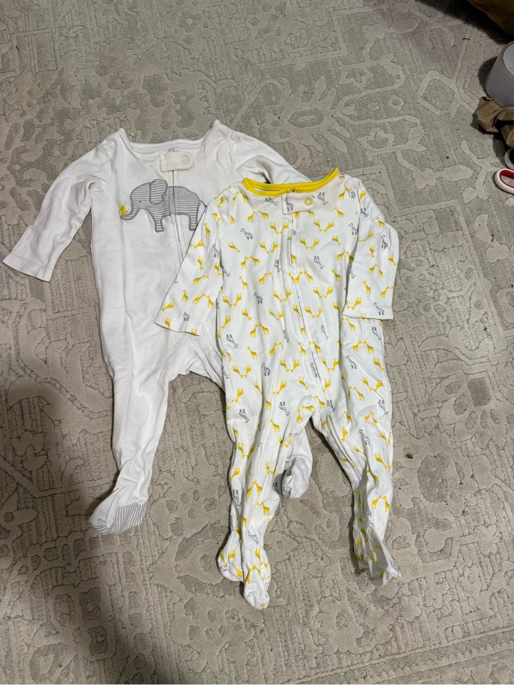 Baby Footed One-Piece Sleepers - White with Yellow Giraffe Print